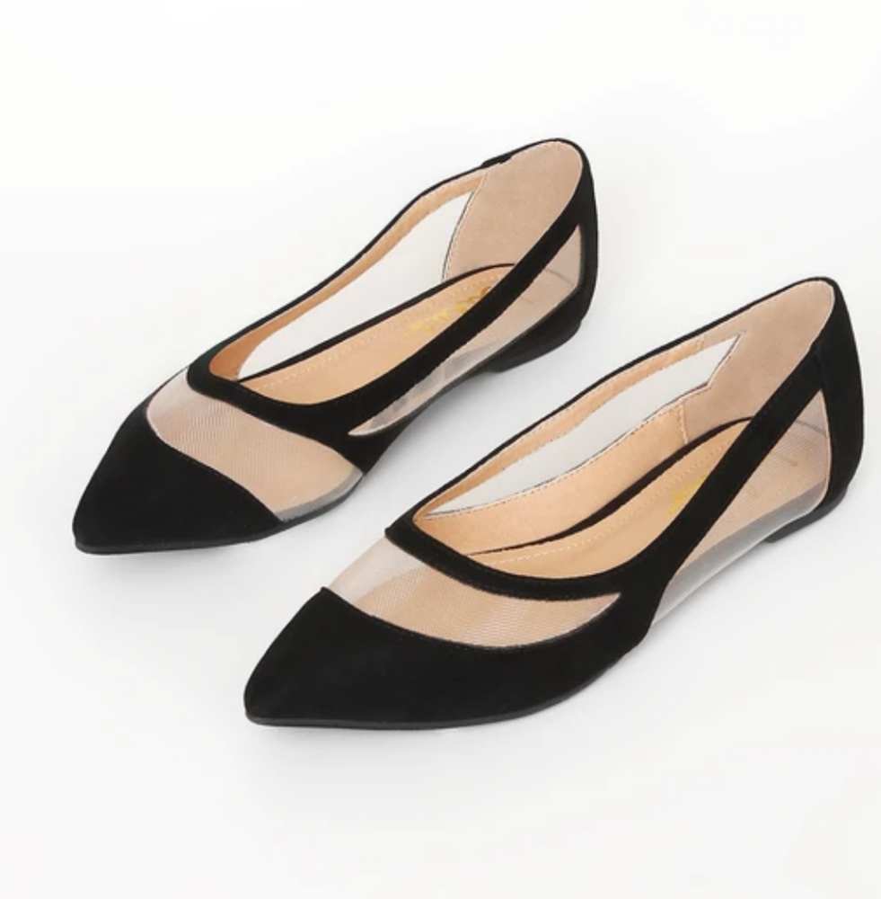 Lulu's Elisabeth Black Suede Pointed Toe Flats